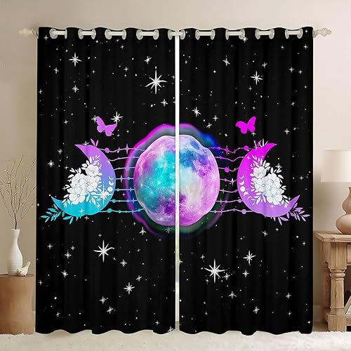 Psychedlic - Cortinas degradadas y cortinas de sol y luna, cortinas opacas con purpurina mística, 84 pulgadas de ancho x 63 pulgadas de largo,