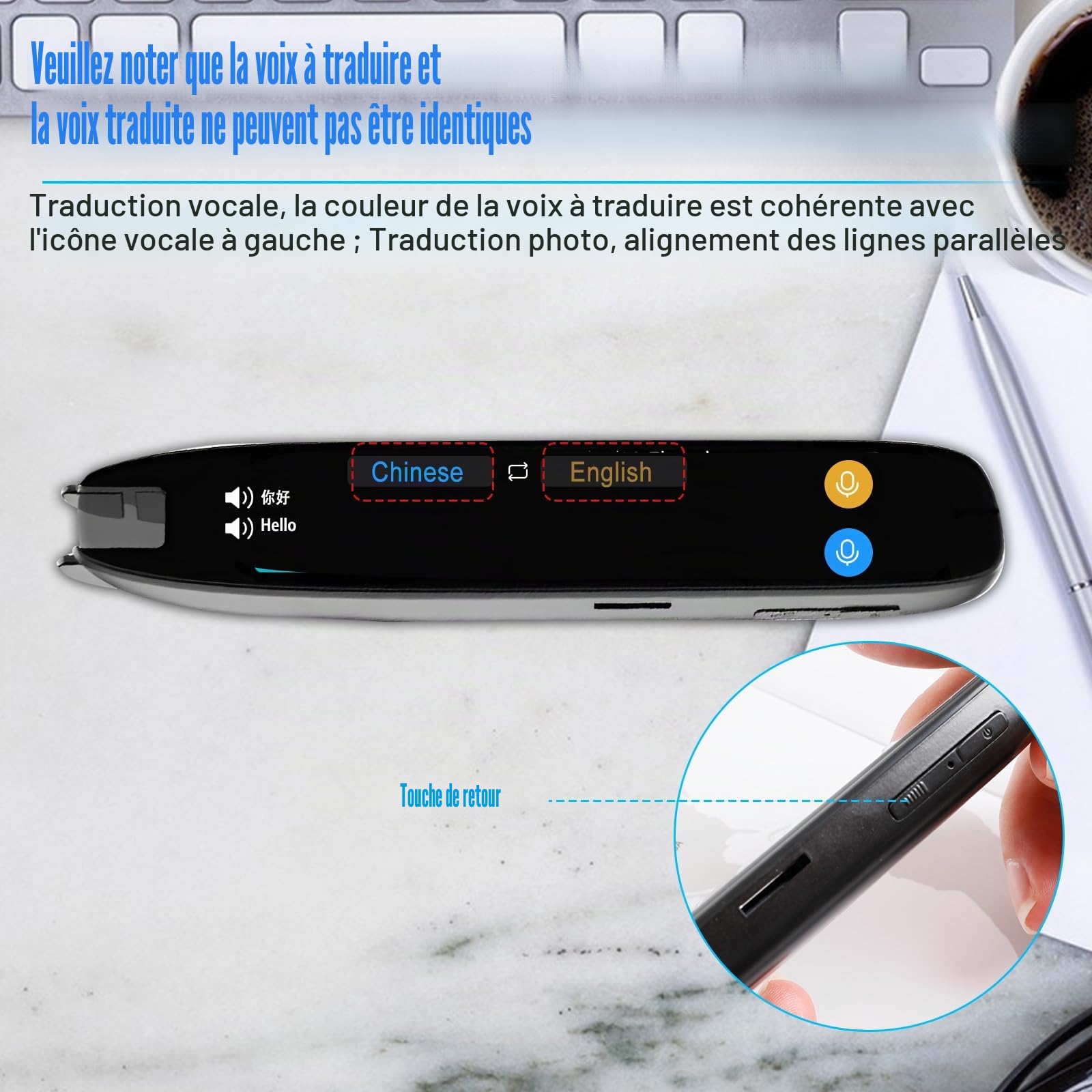 Lecteur de numérisation, Traduction vocale multilingue 142 Langues traducteur Portable avec écran de 3,71 Pouces pour l'apprentissage, Les réunions, Les Voyages