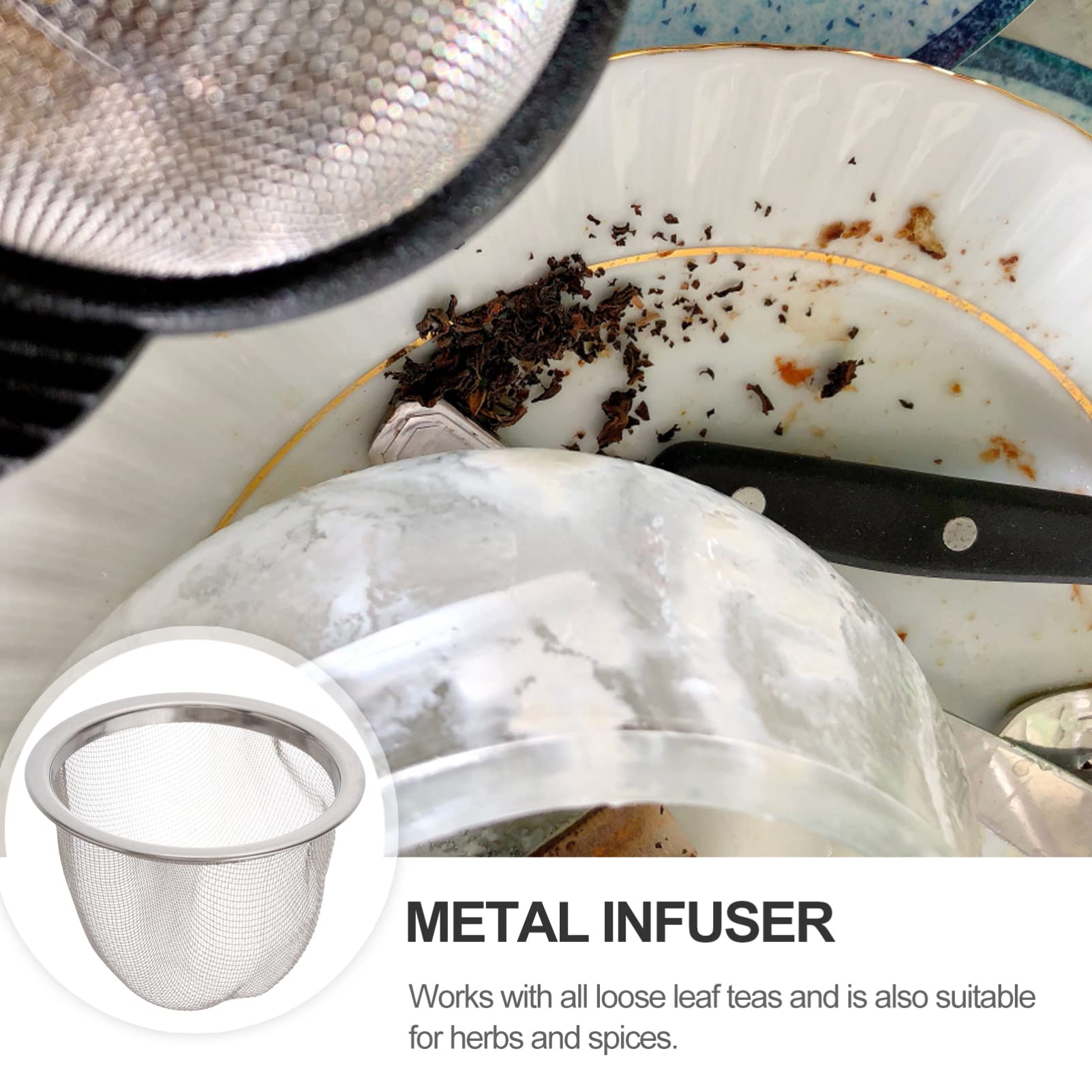Juego de 8 filtros de té de acero inoxidable de 65 mm para hojas de té y café