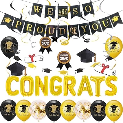 Gefeliciteerd Ballon Graduation Party Decoraties 2021 Met We Zijn Zo Trots Op Je Banner Afstuderen Bunting Zwart En Goud We Deden Het Ballon Amazon Nl Speelgoed Spellen Gefeliciteerd Met Afstuderen