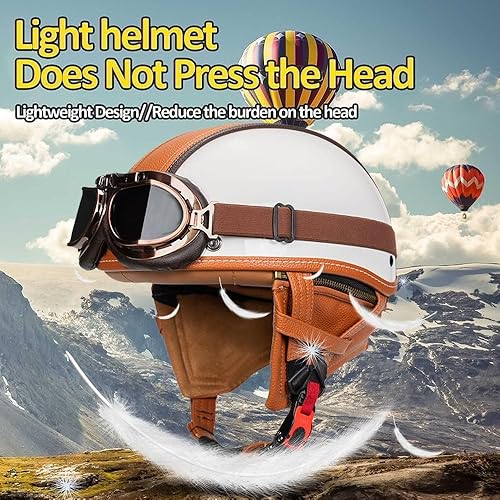 Miniatura 3 de Casco Moto Retro ABS Ligero 22.93 oz DOT Homologado - Medio Casco Jet para Hombre y Mujer con Doble Ventilación, Forro Desmontable y Hebilla Rápida