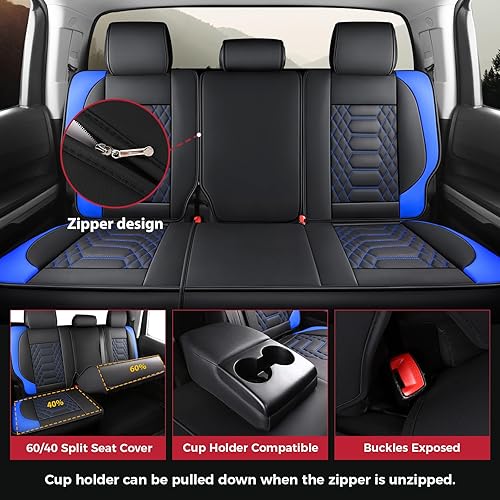 Miniatura 4 de FREESOO Juego completo de fundas de asiento para Toyota Tundra 2007-2021, compatible con Tundra Crewmax Cab, fundas de asiento de camión