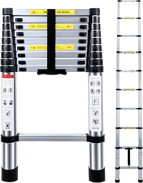 Acrohome Telescopic Ladder 2.9M Multi-Purpose Aluminium Telescoping Ladder Extension Extend Portable Ladder Foldable Ladder EN131 and CE Standards