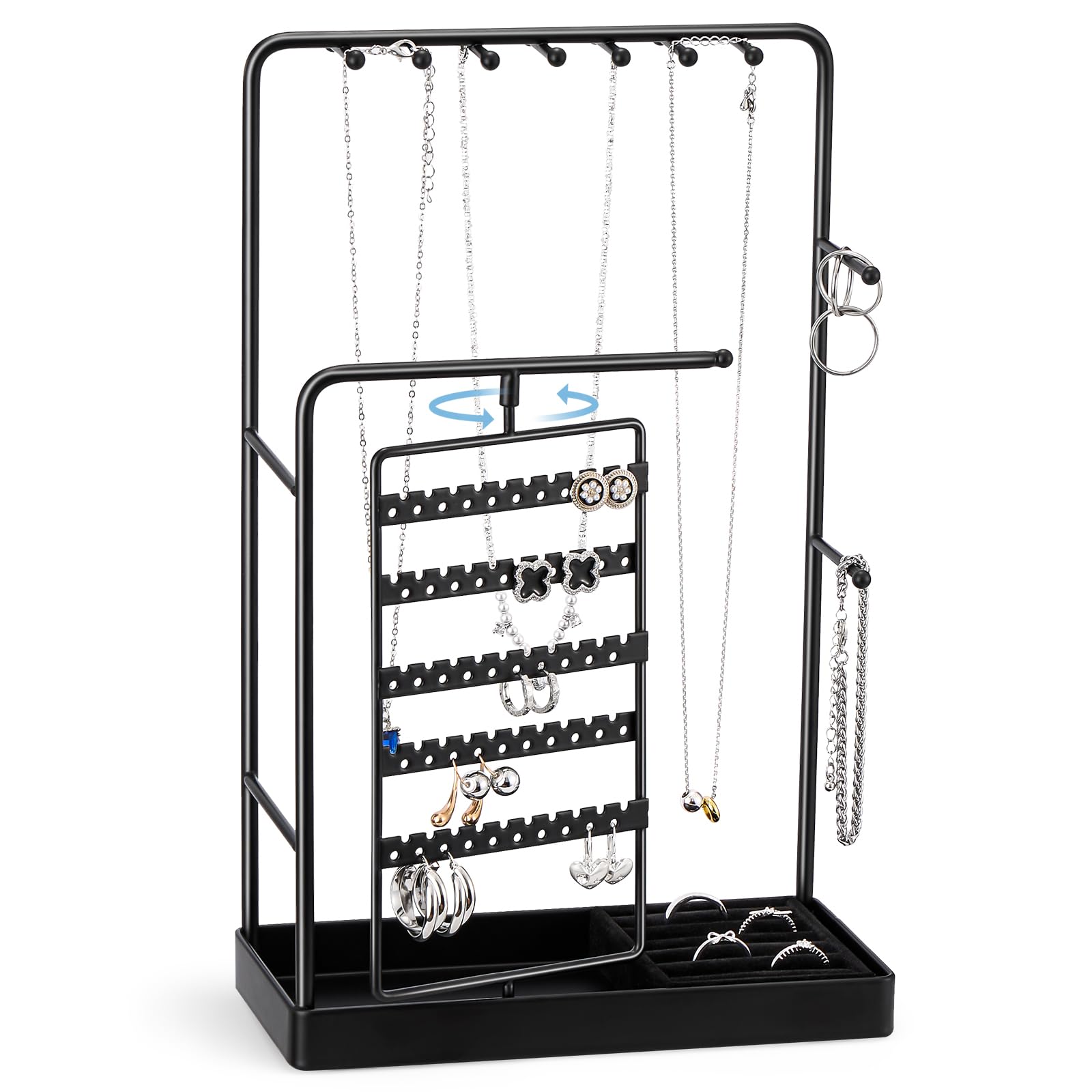 ProCase Jewellery Stand Holder Organiser and Storage, Jewelry Display Stand Tower Rack with Velvet Ring Tray