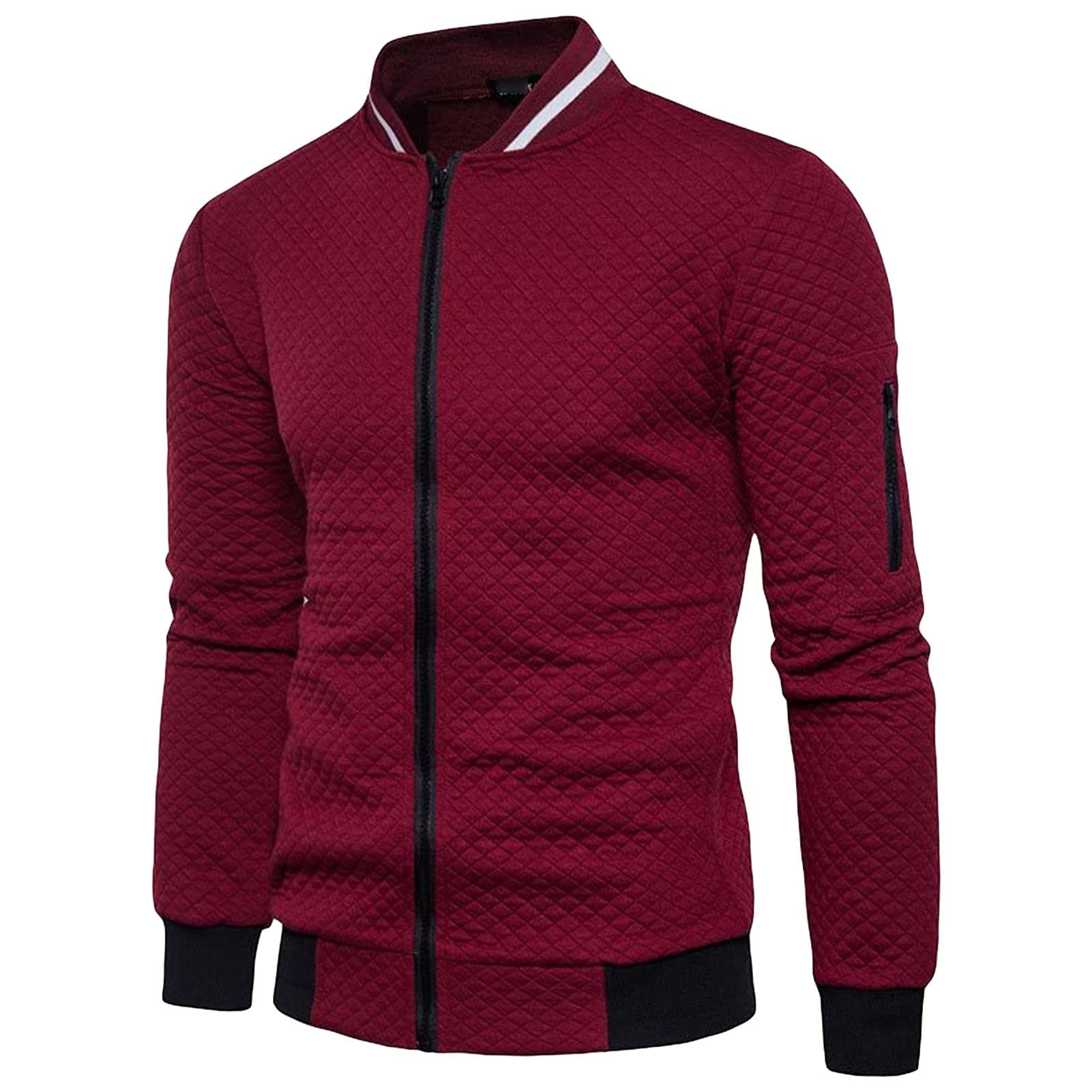 Maiyifu-GJ Men's Lightweight Windproof Bomber Jacket Slim Fit Jacquard Full Zip Softshell Coat Sport Breathable Windbreaker (Red,Small)