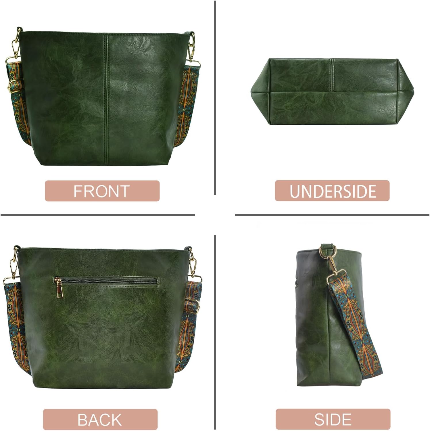 Hobo Bags Vegan Leather Crossbody Bag Guitar Strap Shoulder Purses with Zipper Handbags for Women - Image 4