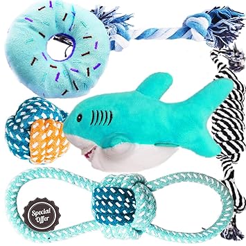 BUIBIIU Dog Puppy Toys Puppy Chew Toys for Playtime Teeth Cleaning Squeak Toys Puppy Teething Toys for Small Dogs Chihuahua 6pcs (Shark)