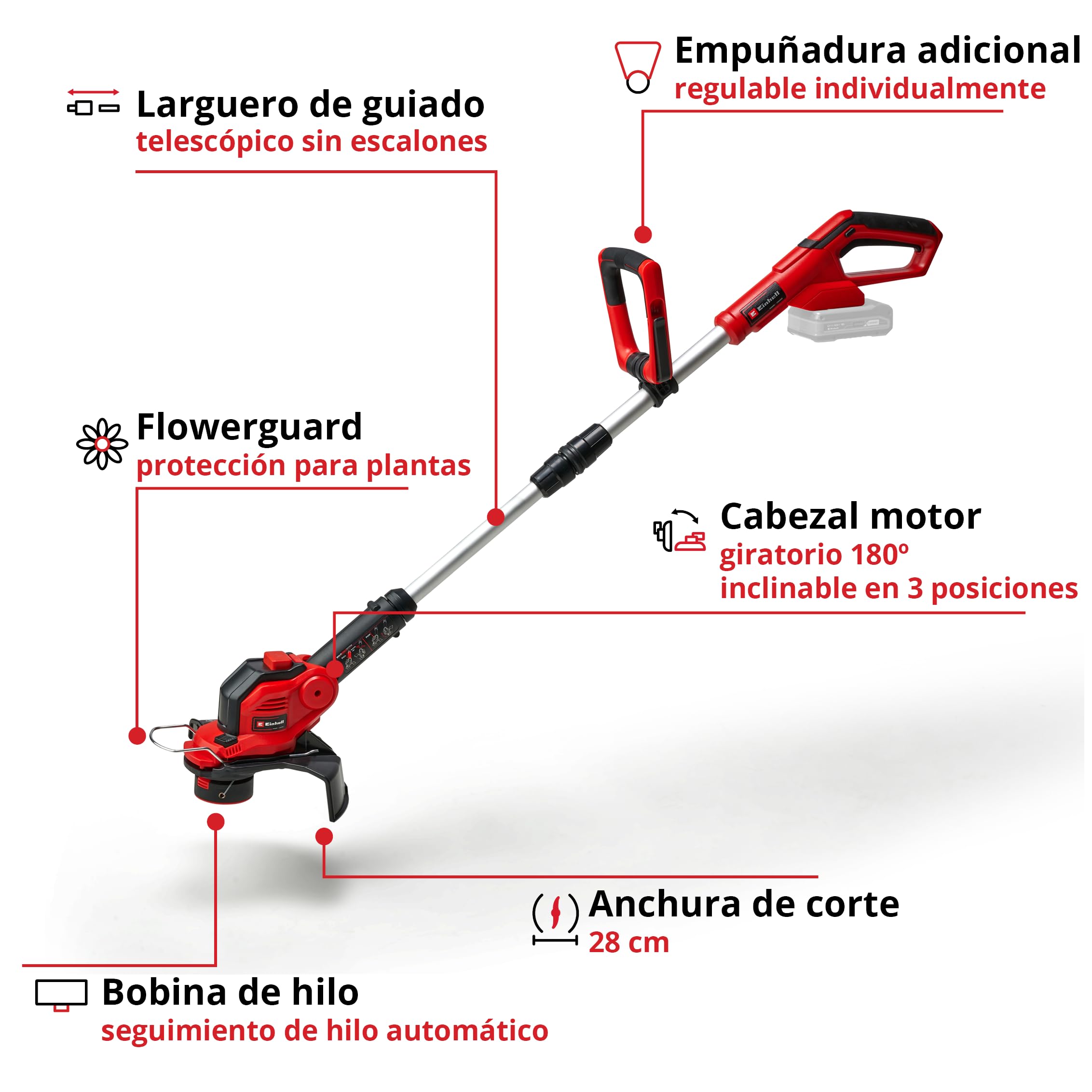 Einhell Recortadora de césped con batería GE-CT 18/28 Li-Solo Power X-Change (Iones de Litio, 18 V, 28 cm de Anchura de Corte, Hilo, Cabezal Motor Giratorio e inclinable, sin batería ni Cargador)