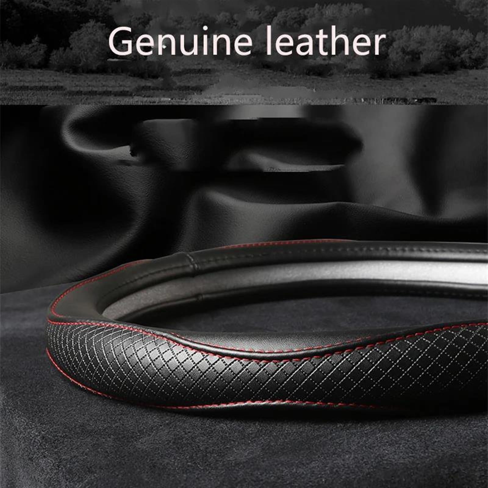 Interni Auto Eleganti In Pelle Antiscivolo Coprivolante Accessori Per Ford Per Fusion Per Mondeo Per Focus GT Ka(Black red O shspe)