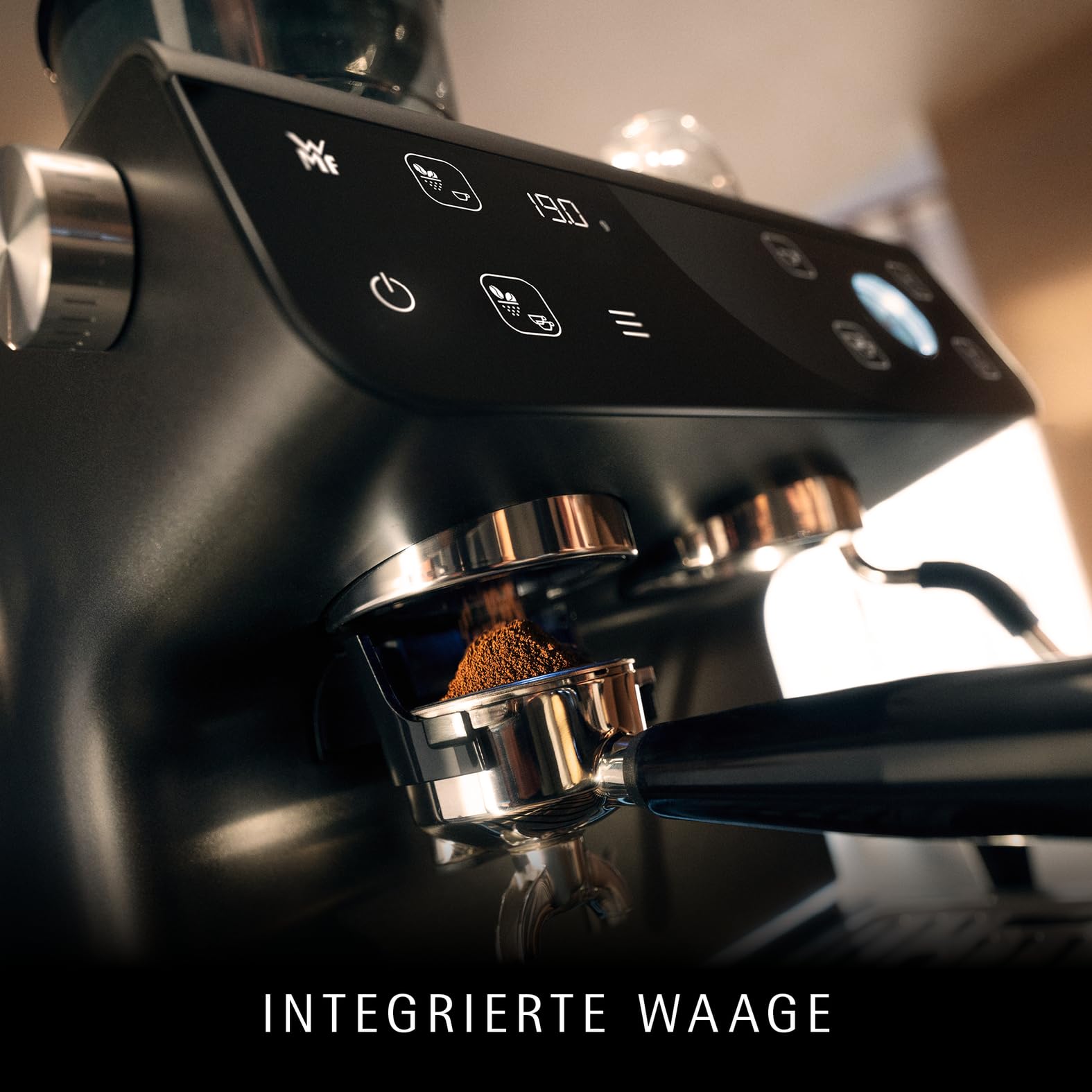 WMF Espresso Pro Siebträgermaschine, halbautomatische Espressomaschine mit Mahlwerk, 15 bar Druck, integrierte Waage, Doppel-Thermoblock Technologie, schnelles Erhitzen, Steingrau