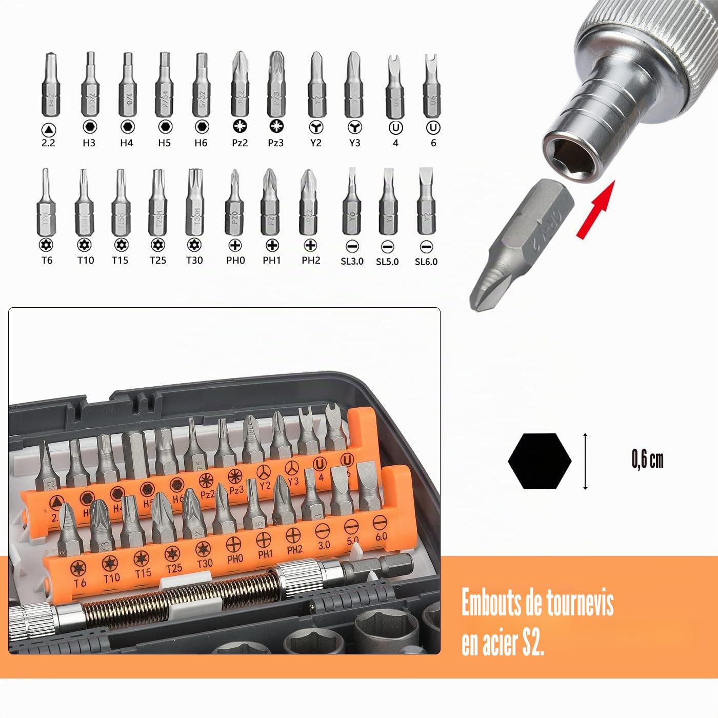 Jeu Douilles et d'embouts 38pcs 1/4", d'outils à tournevis à cliquet - Coffret à cliquet - Petit jeu d'embouts
