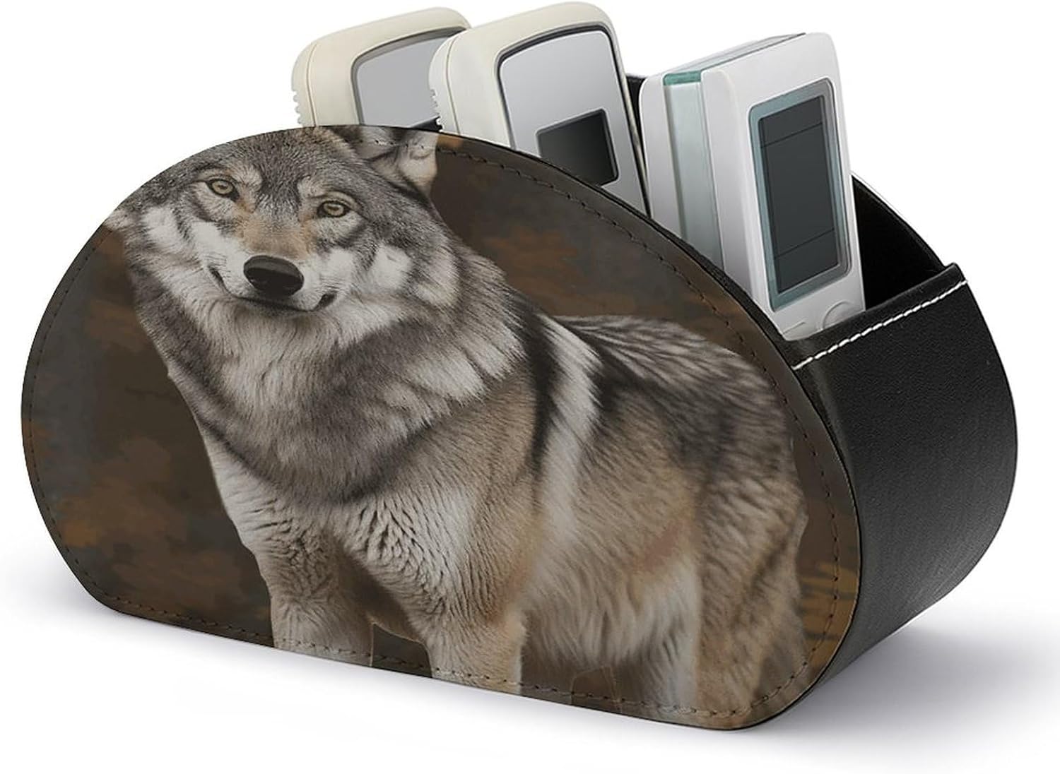 TV Remote Control Holder, 5 Compartments, Wild Wild Gray Wolf