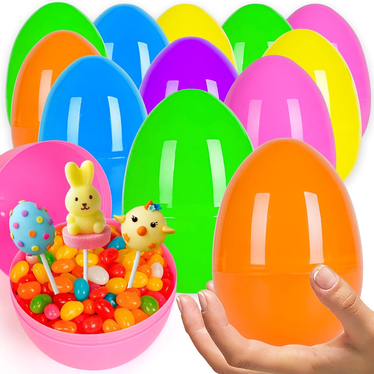 12 PCS 6" Jumbo Golden Metallic Plastic Easter Eggs, Giant Fillable Surprise Eggs for Kids Boys Girls Easter Eggs Hunt Basket Stuffers Filler Easter Party Favors Gifts