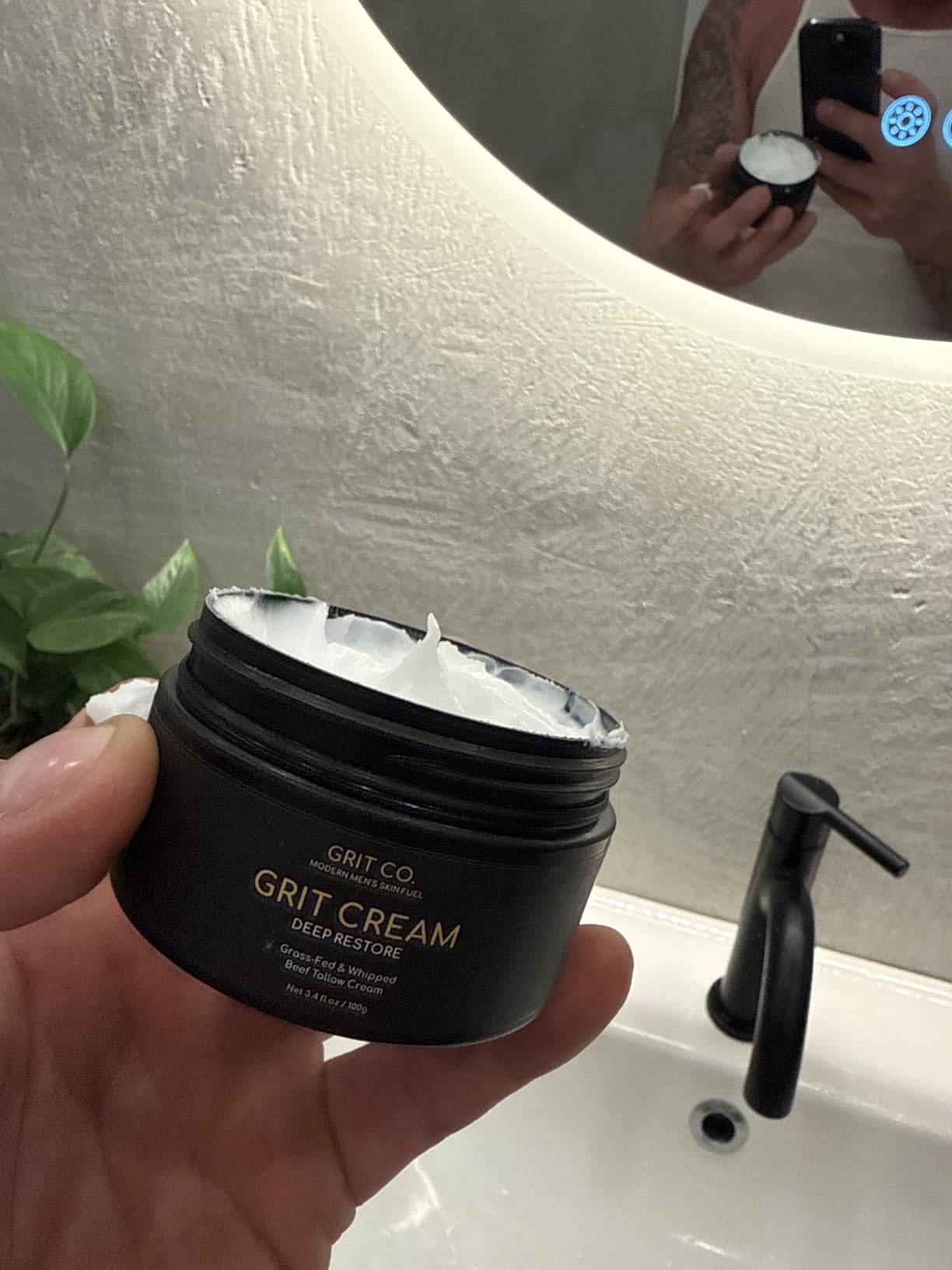 GRIT CO. Beef Tallow for Skin Anti-Aging Men's Face Cream – Grass-Fed Tallow Moisturizer for Men – Unscented Whipped Wrinkle Balm 3.4 oz