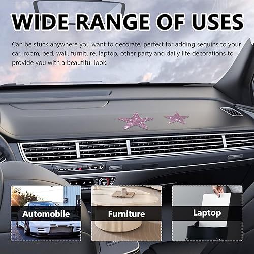 Miniatura 4 de Dickno 2 calcomanías brillantes para automóvil, calcomanías de estrella de diamantes de imitación, calcomanías brillantes para interiores y