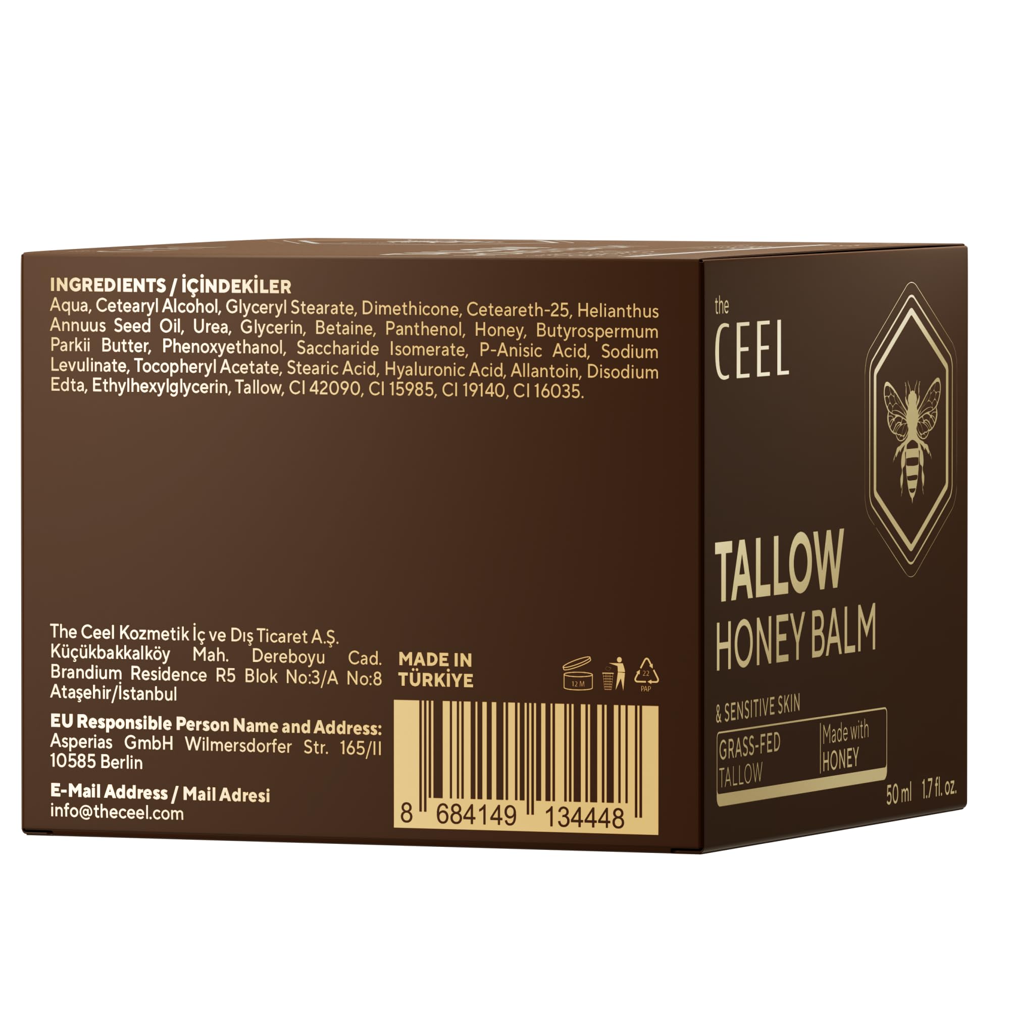 The Ceel Doğal Beef Tallow (İçyağı) ve Ballı Yüz & Vücut Kremi 50ml - Bal ve Shea Yağı İçeren Derinlemesine Nemlendirici - Kuru ve Hassas Ciltler İçin Hafif Günlük Bakım Kremi