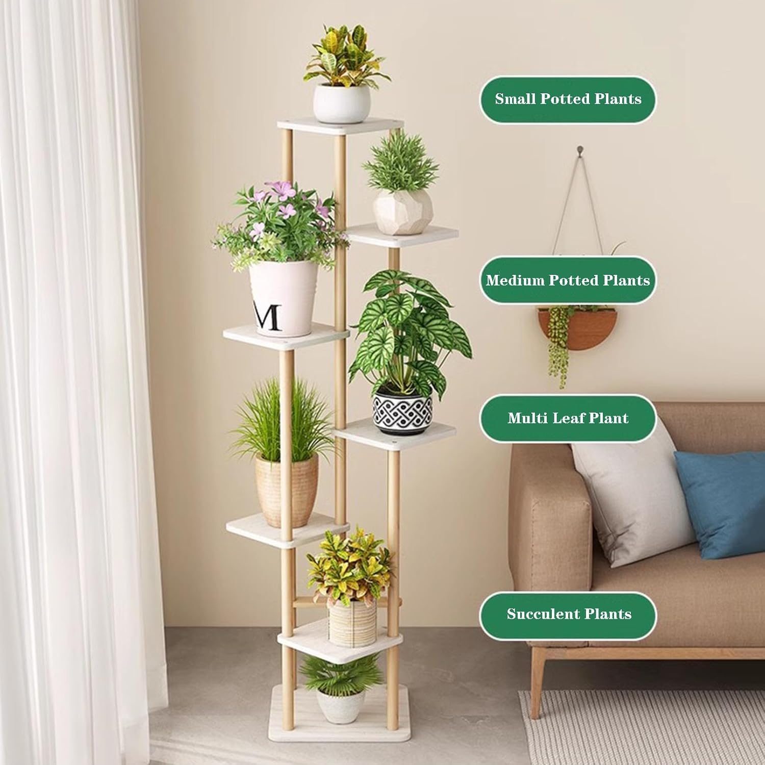 植物棚コーナーディスプレイラック、屋内用9段高さ植物スタンド、多段プランターポットホルダーフラワースタンド（サイズ：幅広9段）（7段