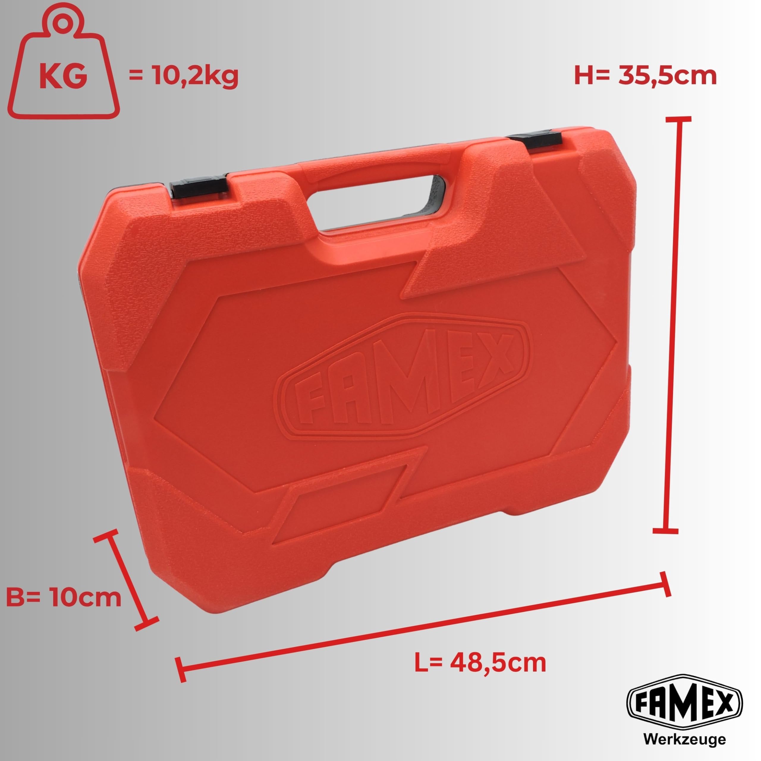 FAMEX 555-50 Steckschlüsselsatz 219-tlg. - 1/4 Zoll, 3/8 Zoll, 1/2 Zoll - alle Werkzeuge CV-Stahl - Werkzeug Set mit 3 Feinzahnknarren - Ratschenkasten, Ring-Maulschlüssel DIN 3113, Stecknüsse, Bits