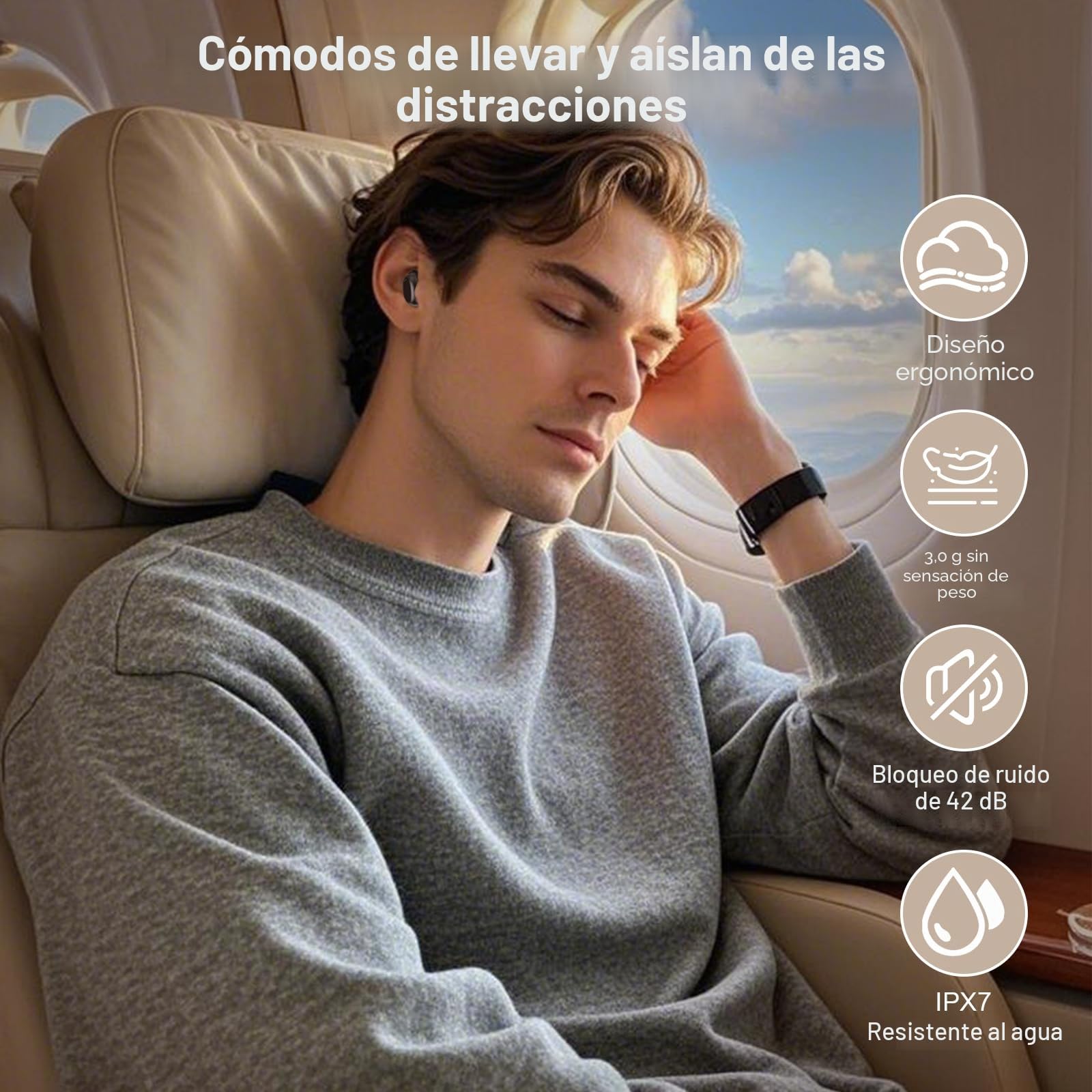 Auriculares Inalambricos, Mini Auriculares para Dormir con Pantalla Táctil, HiFi Estéreo Cascos Inalambricos Bluetooth 5.4 con Cancelación de Ruido Mic, Impermeable IP7 Auriculares Dormir de Lado