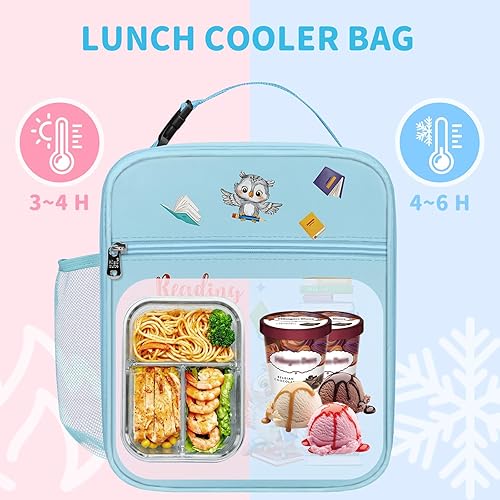 Miniatura 2 de Clastyle Lonchera con diseño de búho aislado para niños, bolsa de almuerzo escolar portátil para picnic al aire libre y viajes