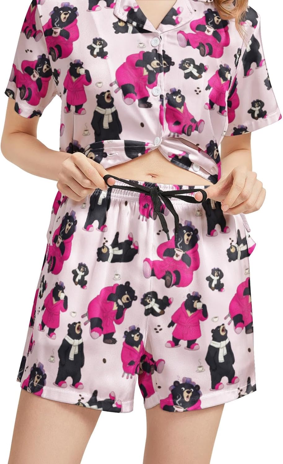 Silk Satin Pajama Set for Women Summer Lounge Pjs Sets 2 Piece Suit Ladies Button Down Tops And Shorts Sleepwear - Image 4