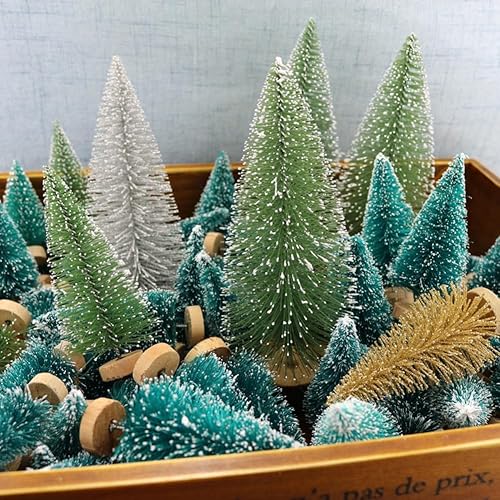 Miniatura 4 de 8 mini árboles de Navidad artificiales, pinos en miniatura con base de madera, árbol de Navidad de mesa para Navidad, vacaciones, Año Nuevo (rosa, 8