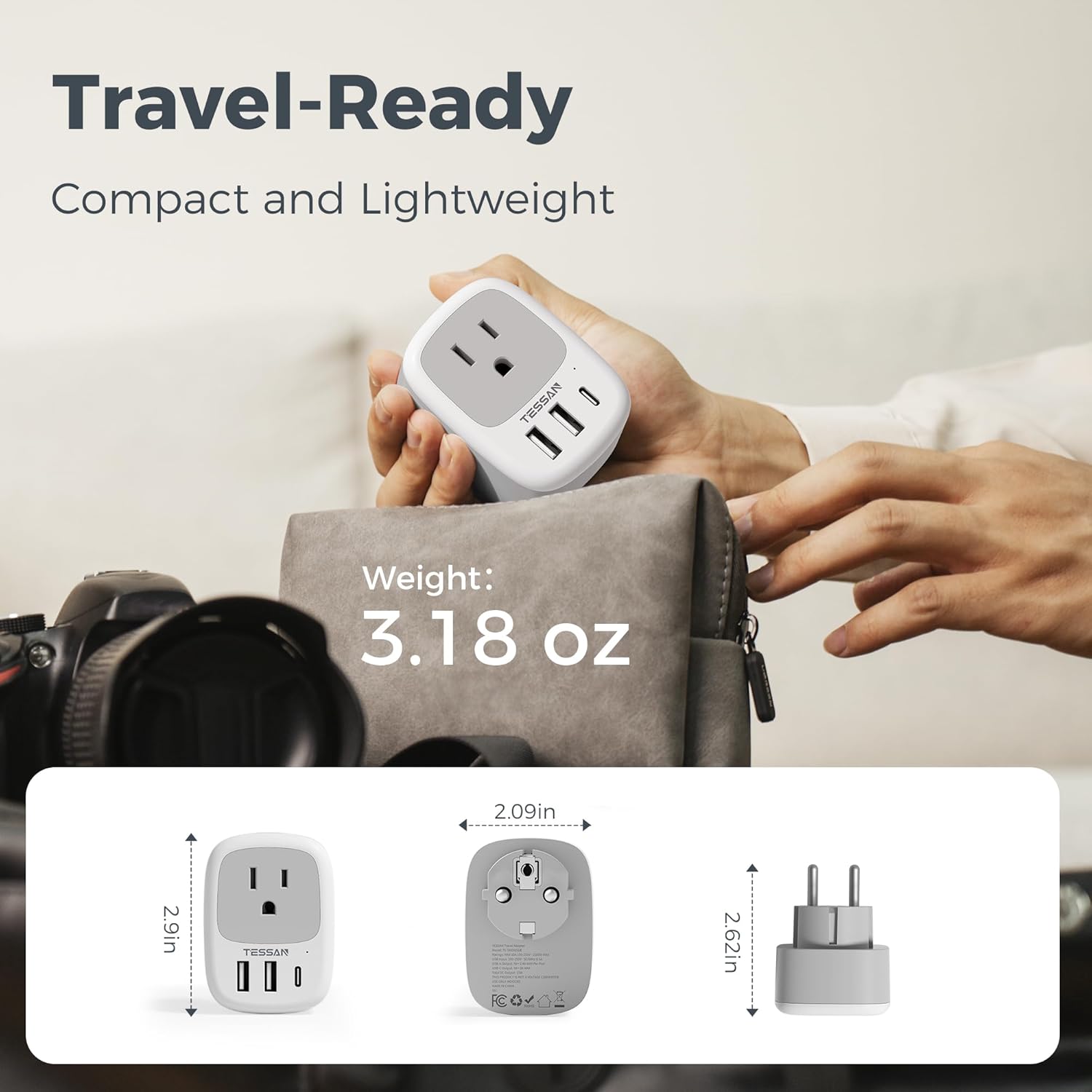 3 Pack Type E F Plug Adapter, TESSAN Spain Adapter Plug with 3 USB Ports (1 USB C), South Korea Outlet Adapter for US to Europe Germany France South Korea Spain Iceland Greece Russia Norway