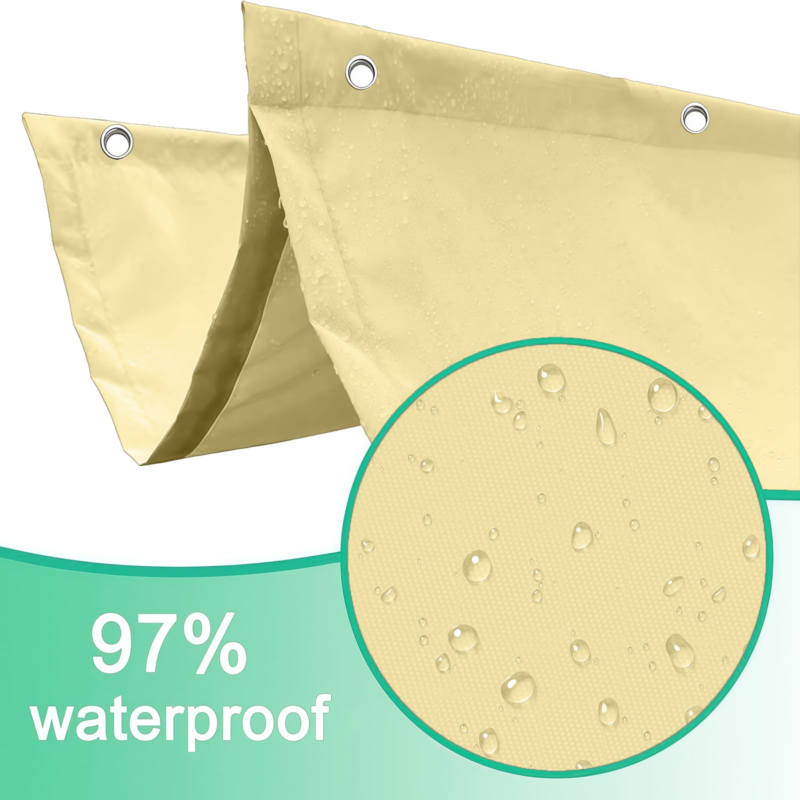 Wellenmarkise 1 x 6 m Nach Maß, Sonnenschutz, Wasserdicht, 98% Uv-Schutz & Reißfest, Verstellbares Sonnensegel mit Zugseil & Ösen für Garten Terrasse, Creme Farben