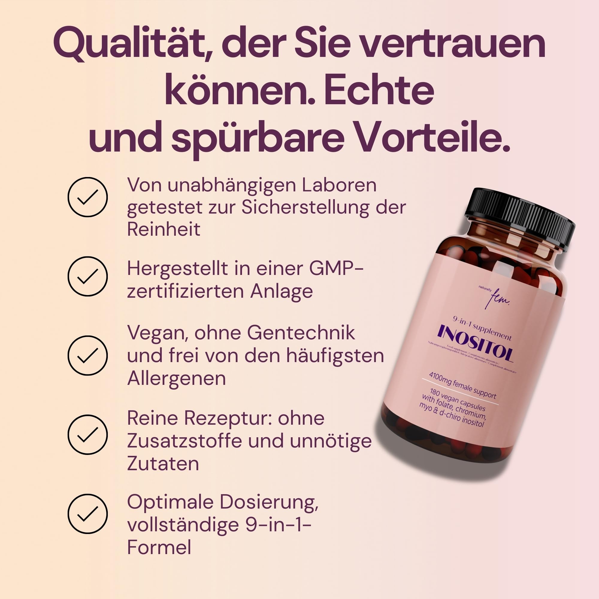 Myo Inositol & D Chiro Inositol Komplex 4100 mg – 9-in-1 mit aktivem Folat (5-MTHF), Chrom, Zink, Vit. B6, B12 & D3 – Vegan & ohne Zusätze – 180 Inositol Kapseln