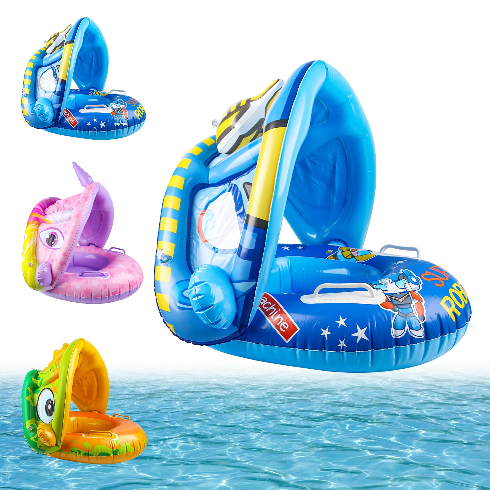 Gxhong Flotador de natación para niños pequeños, unicornio con protección solar, flotador inflable para bebé, para niños y niñas, piscina, playa, juguete para niños