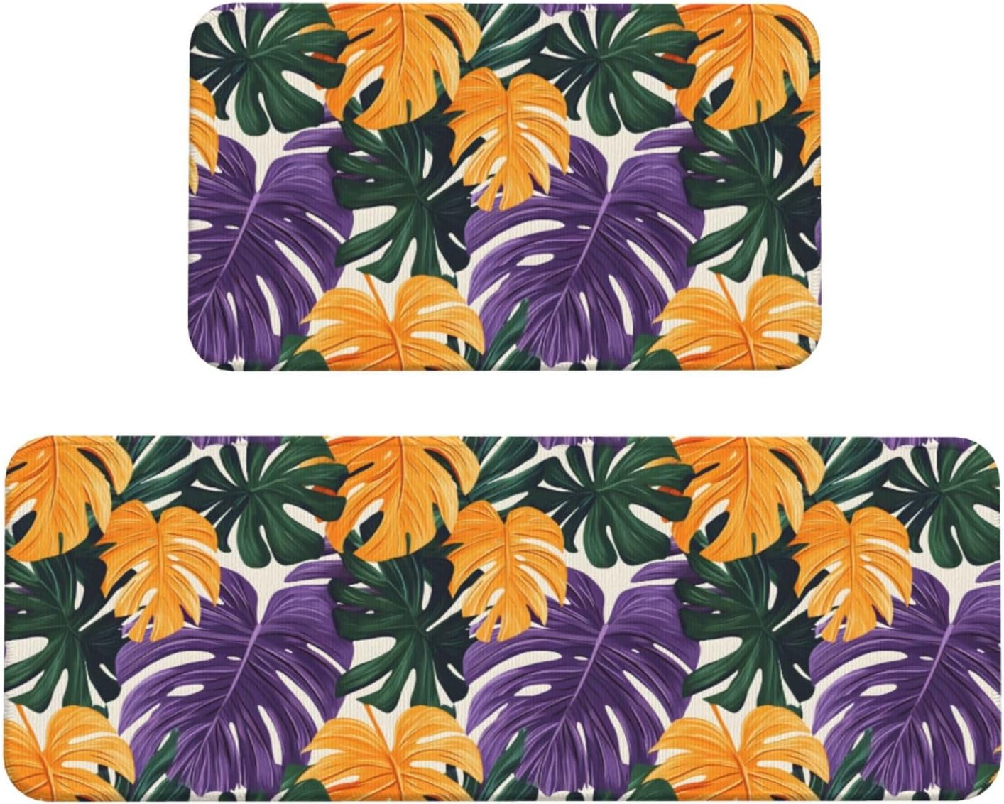 Colorful Tropical Plants (C) Print Kitchen Rugs Sets of 2 Non Slip Washable, Anti Fatigue Kitchen Mats for Floor, Home Decor