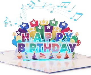 Happy Birthday Pop Up Card with Lights and Music: Plays Hit Song Celebration - Musical Surprise Gift for Him or Her, Adults and Kids - Men Women Mom Dad Husband Wife Grandma Grandpa Son Daughter Granddaughter Grandson - Exploding Singing Popup Cards