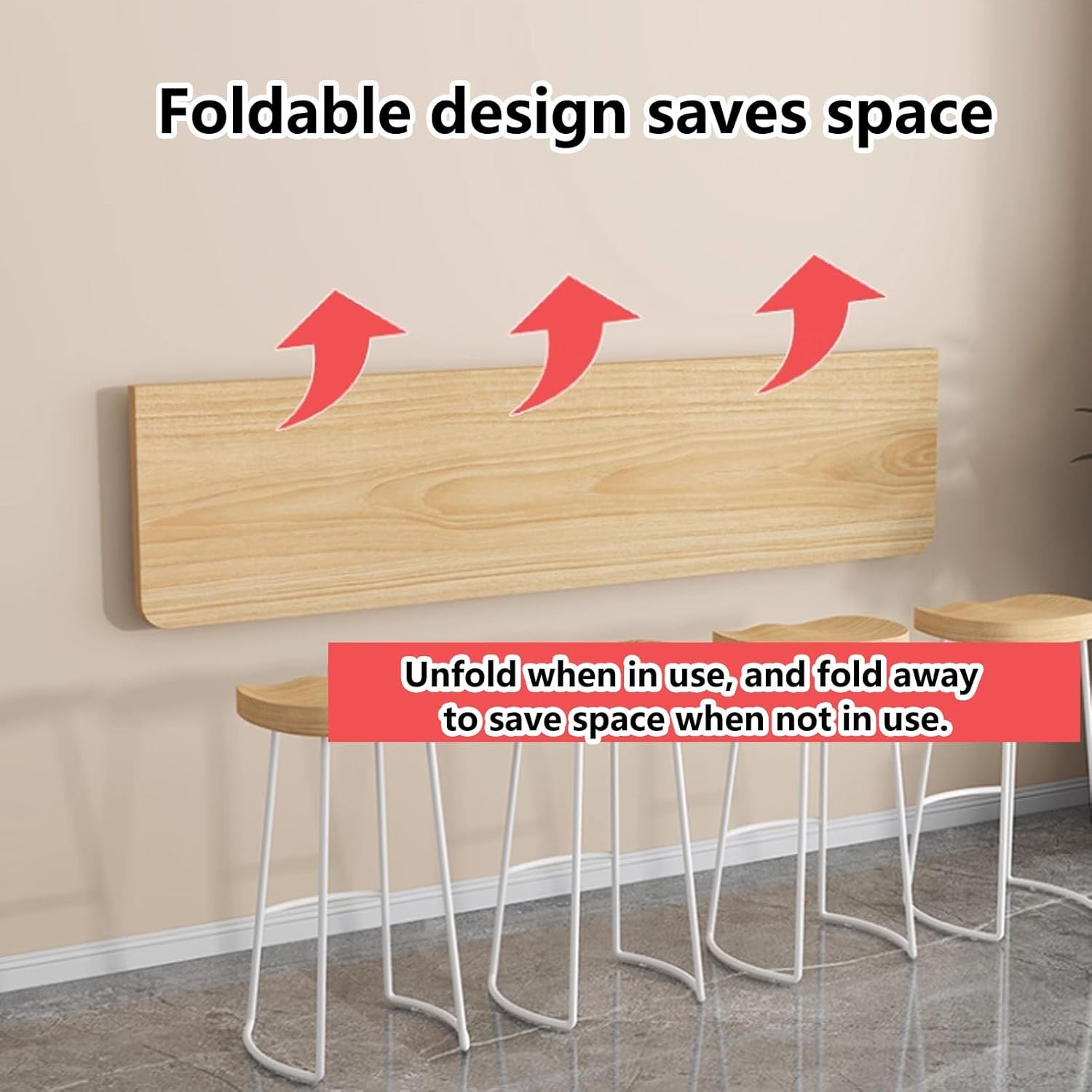 Wall Mounted Folding Table, Heavy Duty Foldable Desk with Metal Bracket - Space Saving Floating Table for Kitchen, Office, Study Room, Wood Collapsible Wall Desk(40x30cm/15.7x11.8in)