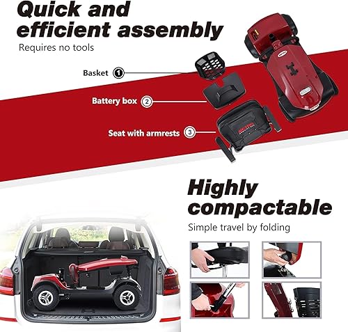 Miniatura 6 de Scooter eléctrico de movilidad para adultos, dispositivo de silla de ruedas para viajes, ancianos (con soportes para luz y tazas y puerto de carga