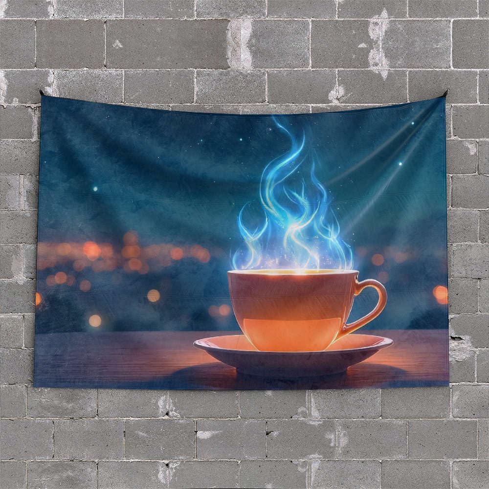 MZBS Room Door Decor A Cup Of Glowing Blue Flame On A Saucer. Tapestry Boys Bedroom Accessories Teen Stuff(100X150CM)