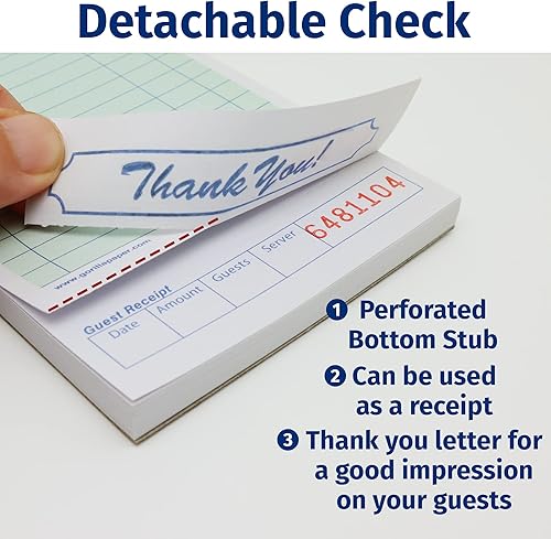 Miniatura 24 de [1500] Gorilla Supply Guest Check 4.25 x 8.5 pulgadas, 2 partes perforadas sin carbono y sueltas comprobaciones de pedido de servidor con 15 líneas