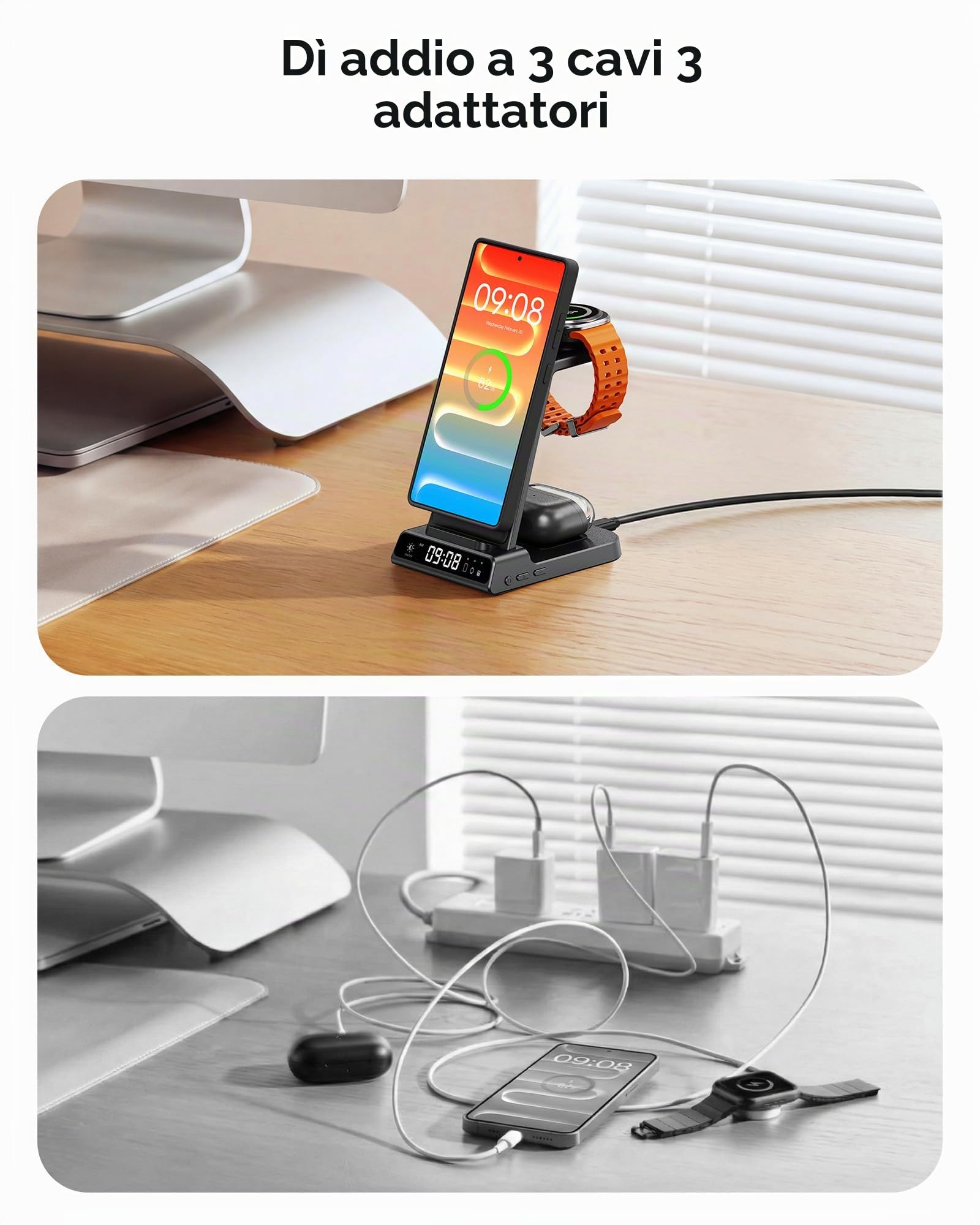 Caricatore magnetico per Samsung S26 Ultra, base di ricarica wireless 3 in 1 per Galaxy S25/S24/S23/Z Fold/Z Flip, per Galaxy Watch 8/8 Classic/Ultra/7/6/5, Galaxy Buds 3 Pro/3 (senza adattatore)