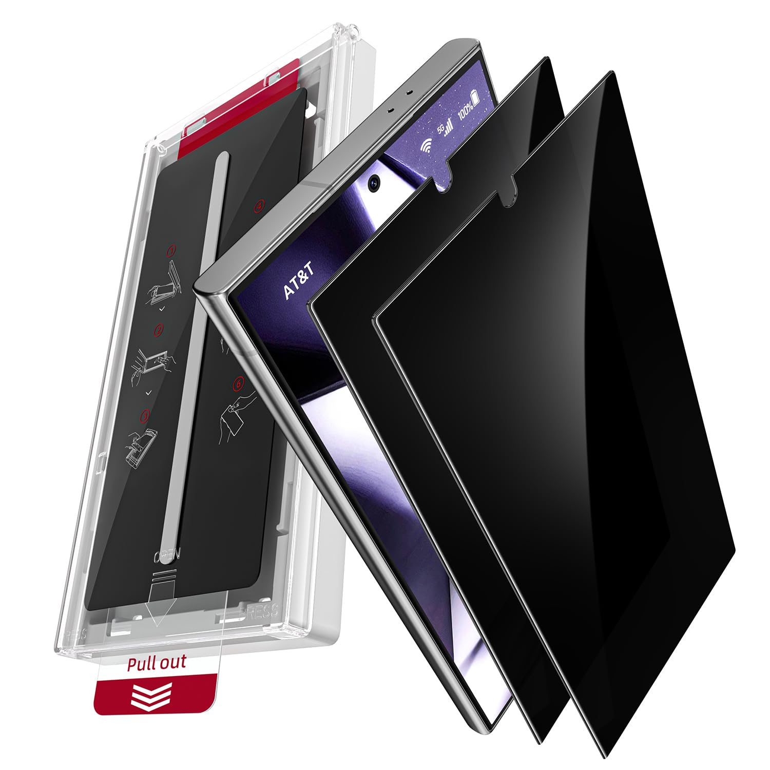 X-it 2-Pack Privacy Screen Protector for Samsung Galaxy S24 Ultra, [100% Fingerprint Unlock], 9H+ Tempered Glass, [Automatic dust Removal], 10x Military Protection, Bubble-Free, Easy to Install.