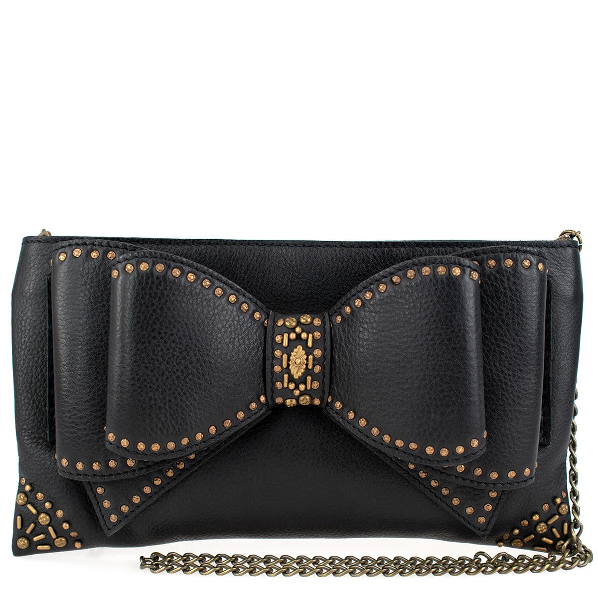 Mary Frances Bowed Over Handbag Studded Leather Bow Crossbody Bag Novelty Purse Black