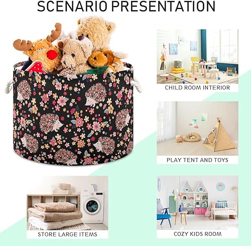 Miniatura 4 de Cesta de almacenamiento de erizo de flores infantiles, canastas plegables e impermeables para estantes circulares con asa resistente, cubos