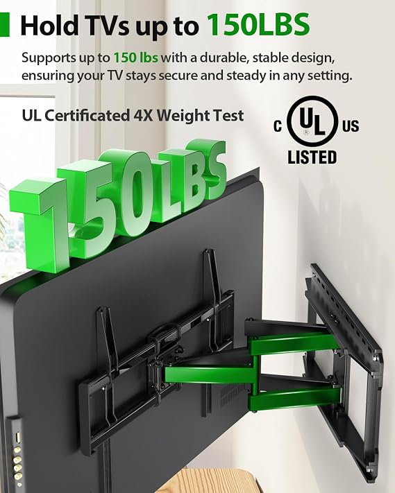 USX MOUNT Full Motion TV Wall Mount for Large TVs 42-97 Inch up to 150 lbs, Wall Mount TV Bracket with Swivel and Tilt, Fits 16,18, 24 Wood Studs, Max VESA 600x400mm Fit 65+ 75+ 85 86 90 TVs XML925