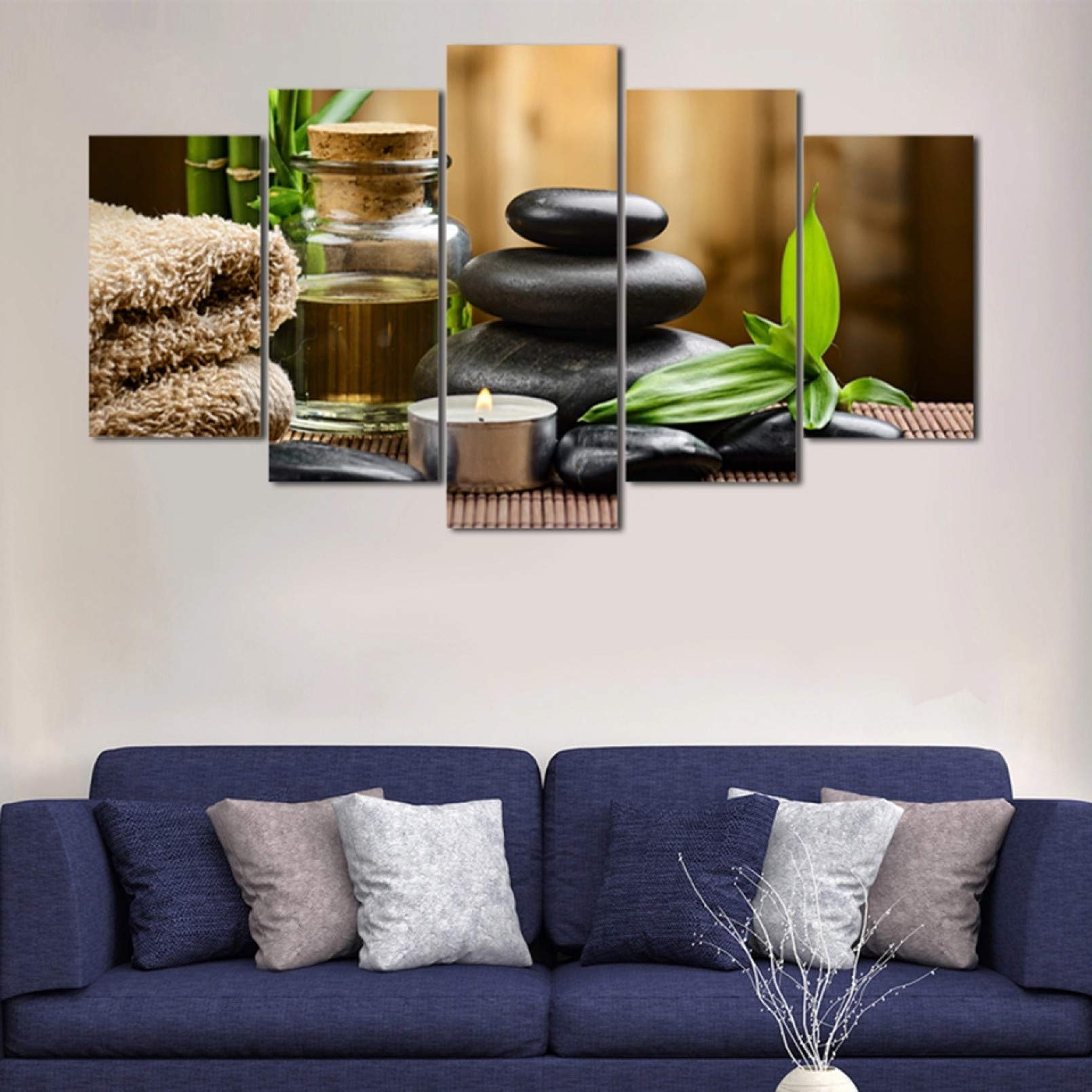Fleurs bambou bougie bouddhisme en 5 volets pour réveiller un mur vide