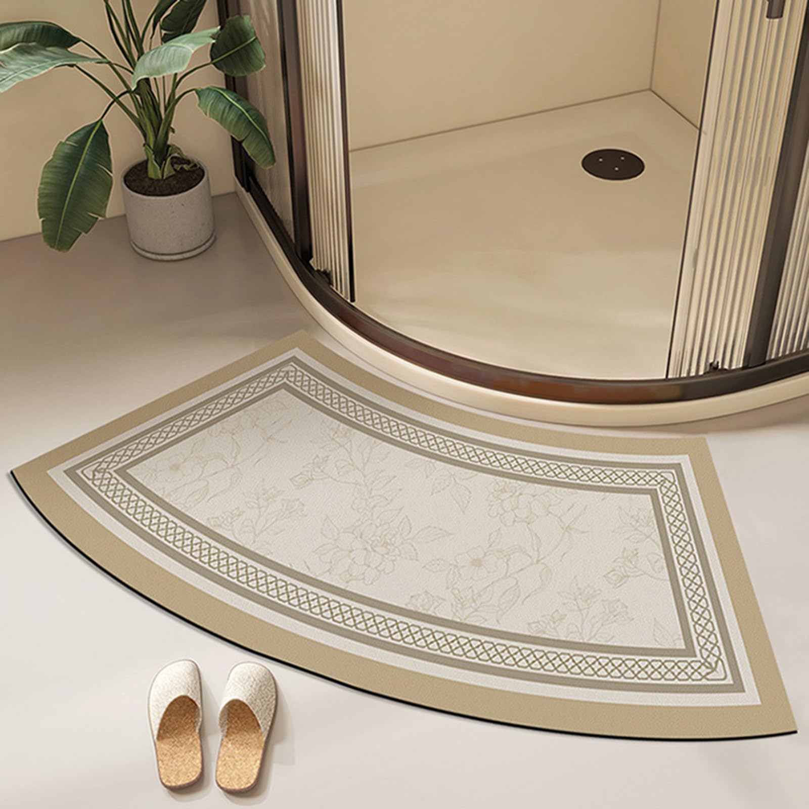 EUPXRHY Curved Shower Mats Grey, Strong Absorbent Curved Bath Mat for Round and Corner Shower, Fast Drying Corner Bath Mat, Rubber Non-Slip Bottom Shower Mat Outside Shower,A,40x100cm
