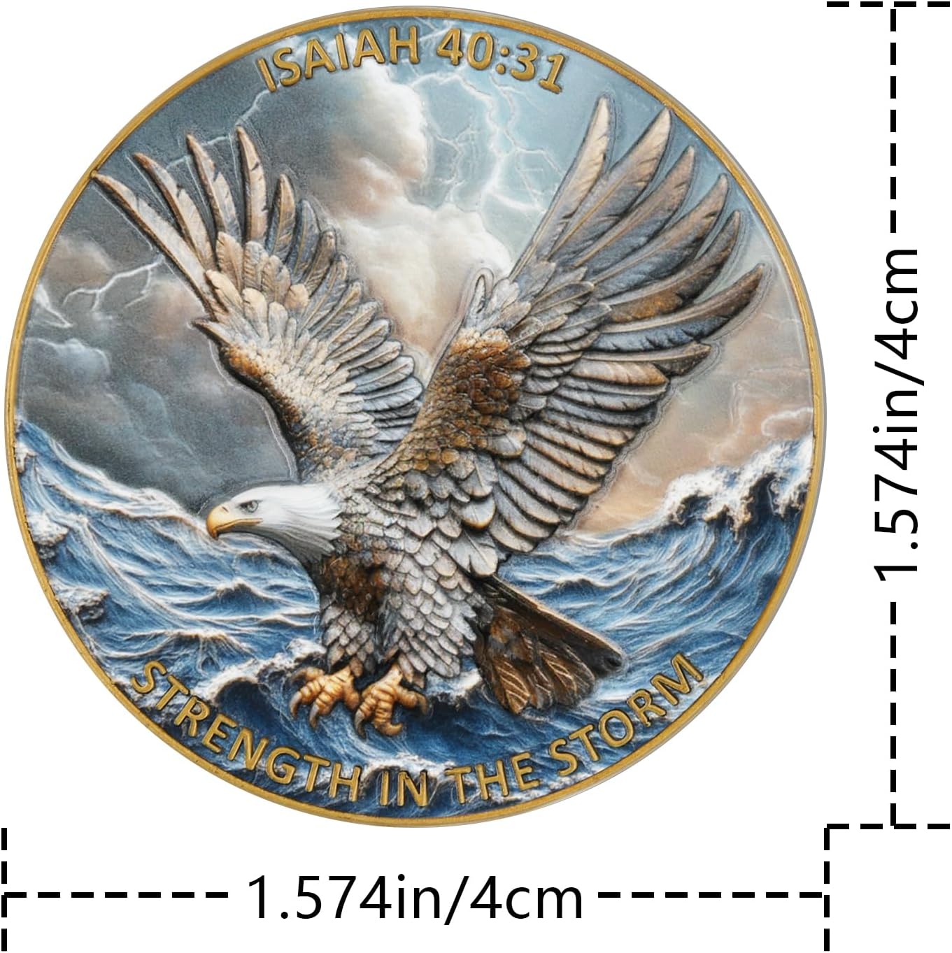 Eagle & Isaiah 40:31 Challenge Coin - Inspirational Christian Prayer Coin - Strength in The Storm - Pocket Gift with Clear Case(Pack of 5)