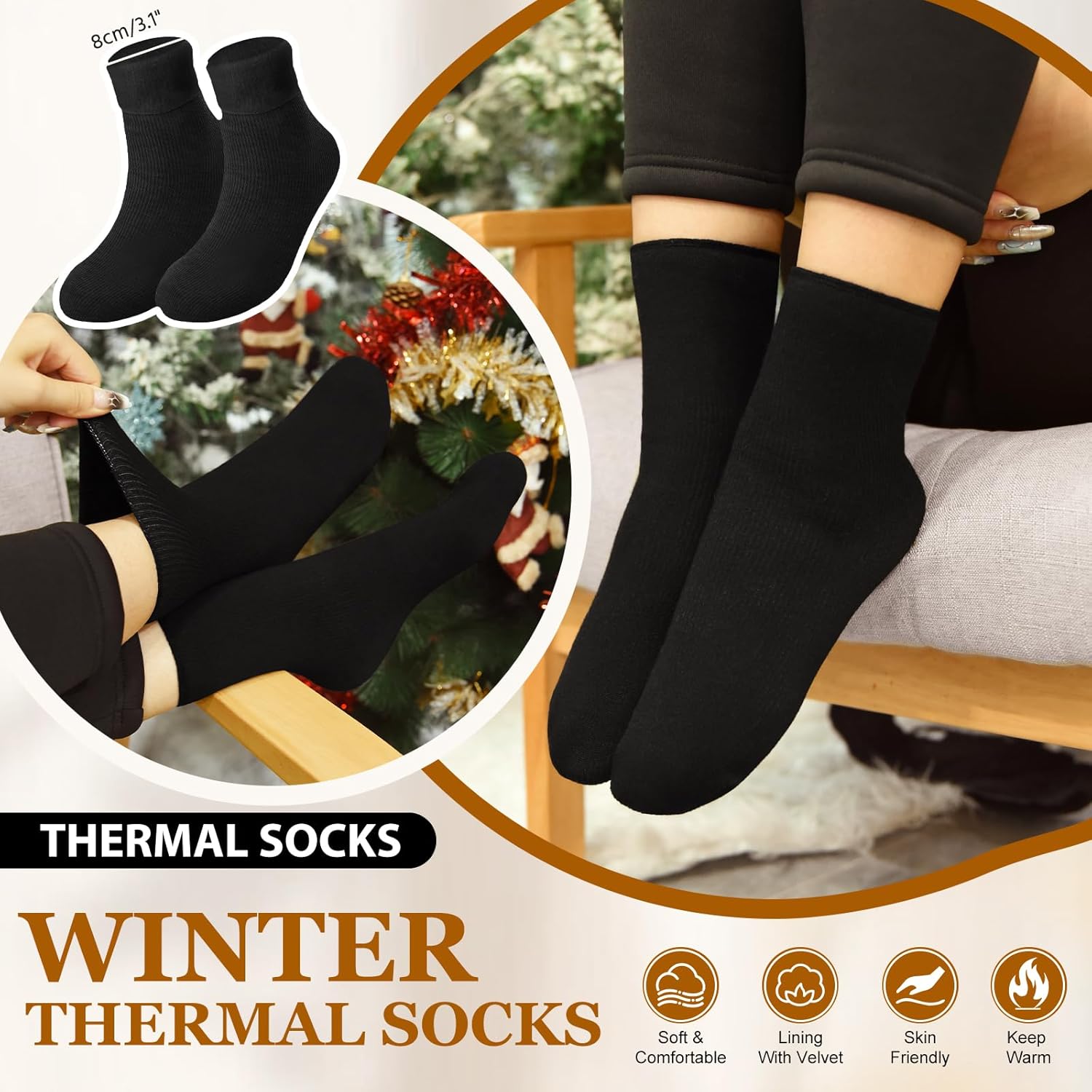 Womens Winter Beanie Hat Scarf Gloves Set Fleece Hat Long Scarf Neck Warmer Ear muffs Fuzzy Socks 5 in 1 Knit Sets - Image 7