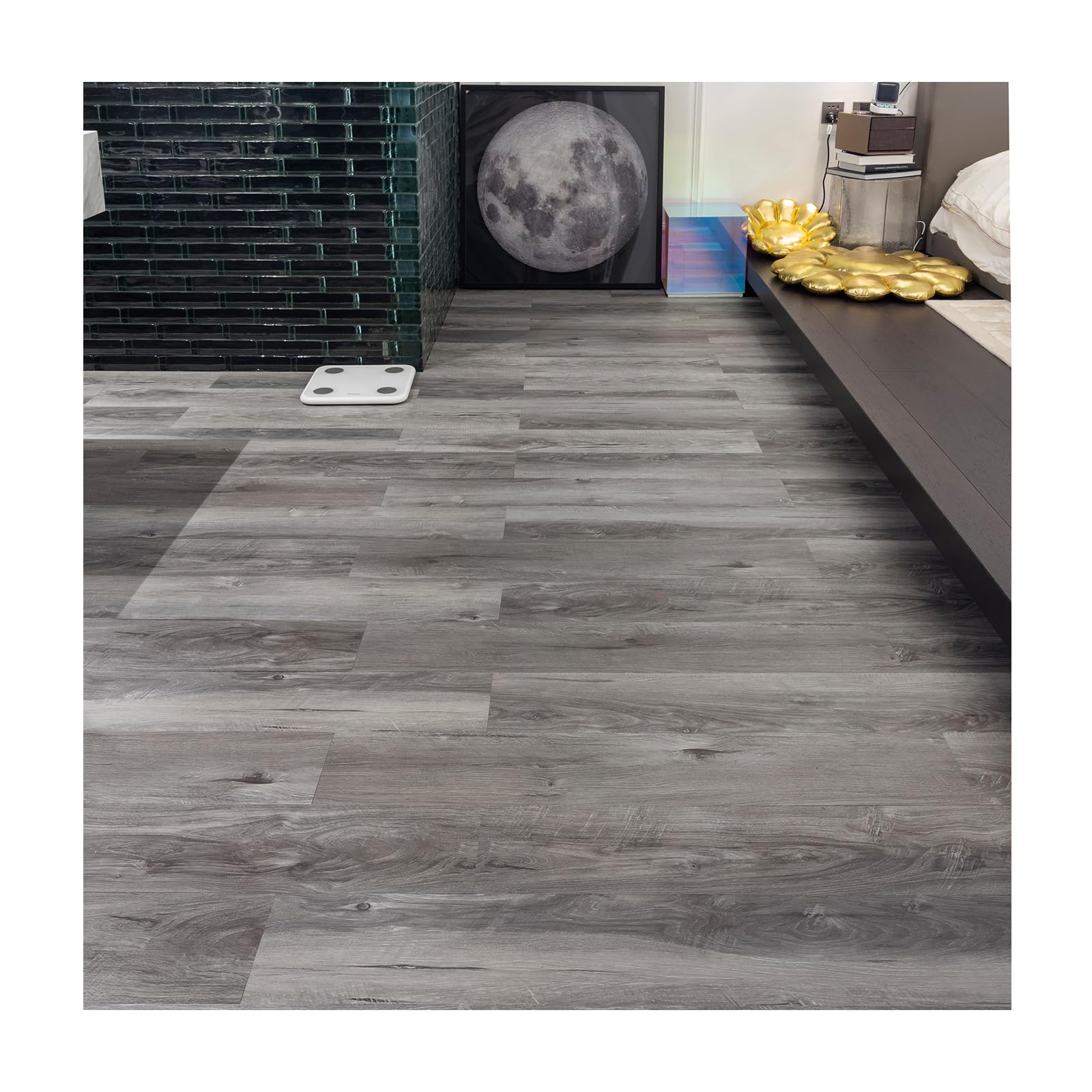 Grey Vinyl Flooring | Waterproof Peel and Stick Floor Tile | 2.0mm 36 Packs 54Sq.Ft | Self Adhesive Flooring | Easy DIY Installation for Bathroom Kitchen Bedroom Office Basement