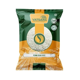 Vatsan Ponni Raw Rice South Indian White Rice Premium Quality Raw Rice, Naturally Grown, Gluten Free, 2 lbs