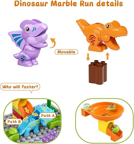 Miniatura 3 de Bloques de construcción de dinosaurios para niños, juego de rompecabezas de laberinto de ladrillos de juguete Montessori Learning STEM para carreras