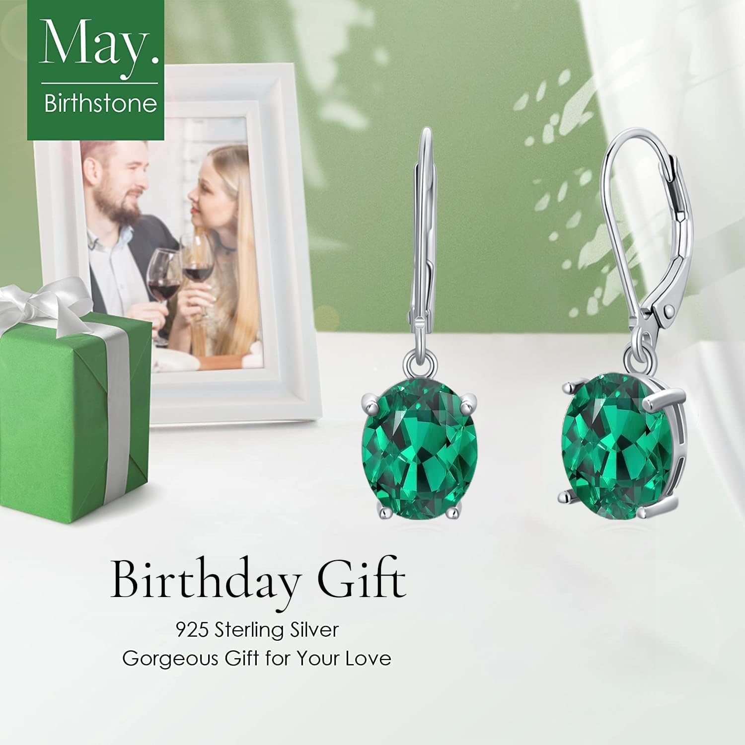 Seiyang 925 Sterling Silver Solitaire Birthstone Cut-Oval Leverback Dangle Earrings for Women Birthday Gifts Jewelry for Sensitive Ears