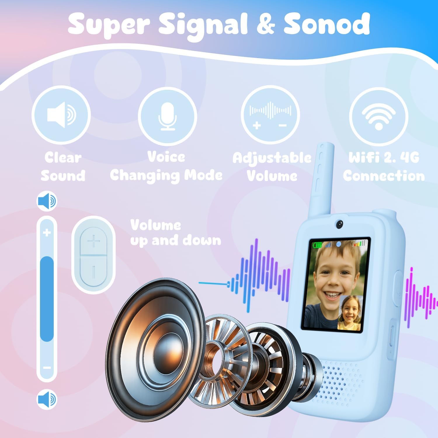 Video Walkie Talkies for Kids, Handheld 2 Pack Rechargeable Video Walkies Talkies, Indoor Outdoor Toys Christmas Birthday Gifts for Age 3-12 Year Old Girls Boys (Blue & Pink) - Image 4